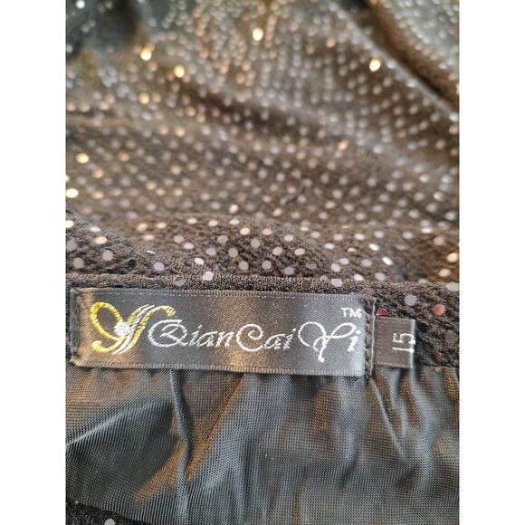 Qian Cai Woman Outfit SZ 15 Black long Elaborate Skirt Crochet Shaw Bead Choker - Picture 11 of 16